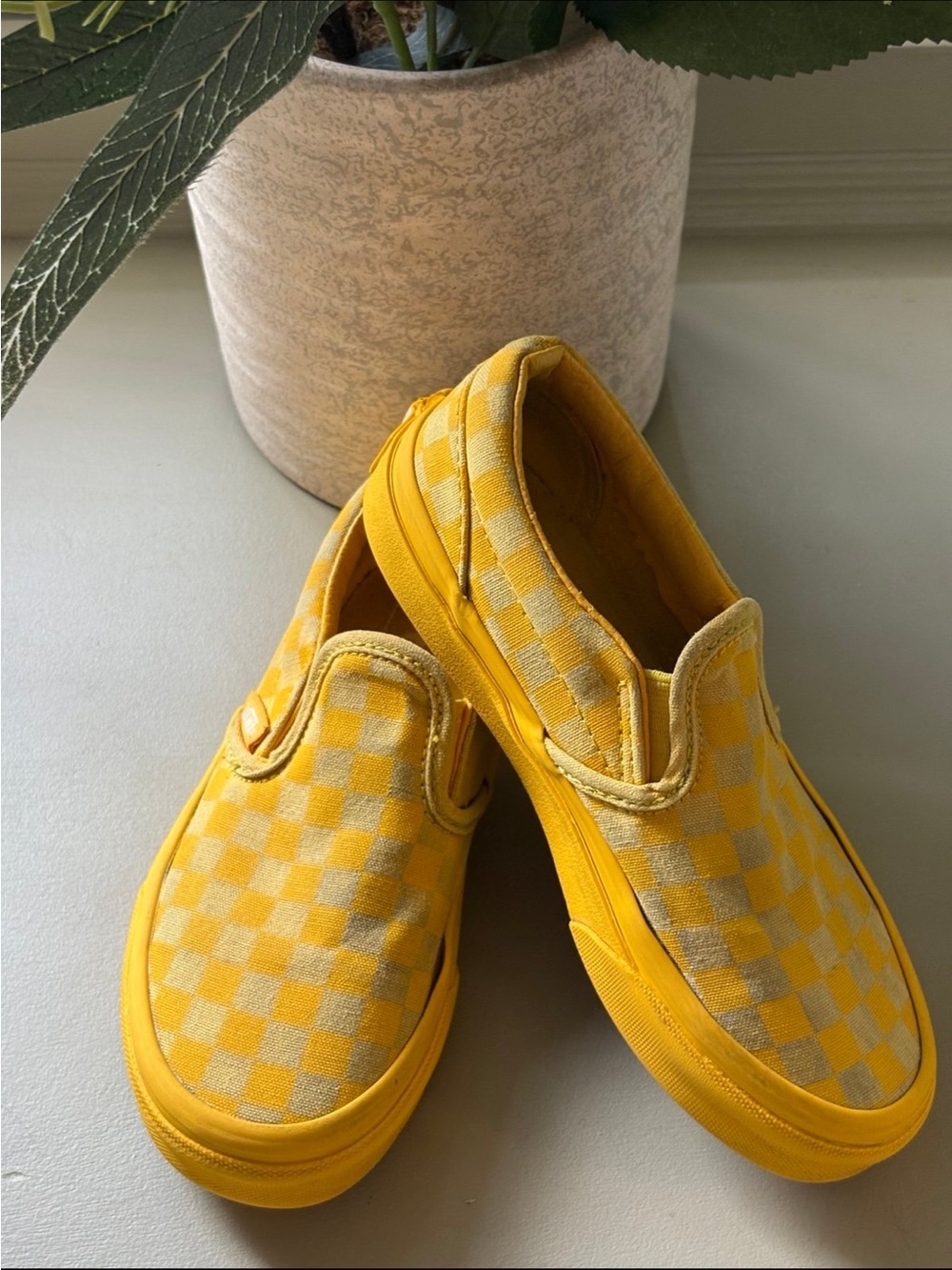 Kids Yellow Checkered Slip-On Canvas Shoes